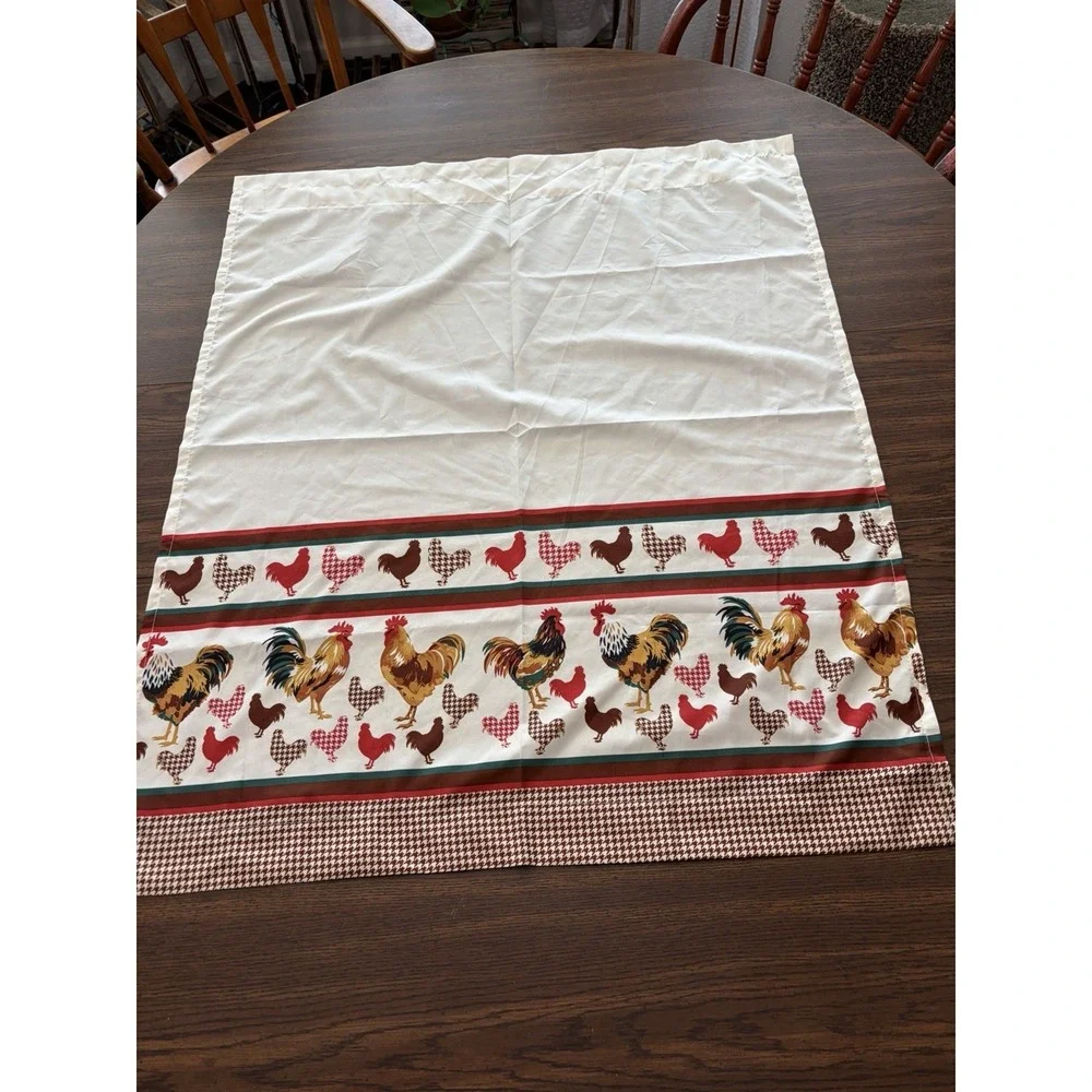 Rooster Print Window Curtain Panel Farmhouse Cottagecore Houndstooth